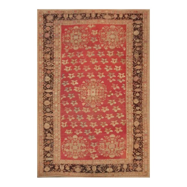 Hand-Knotted Antique Gordes Rug Red and Beige Floral Pattern For Sale