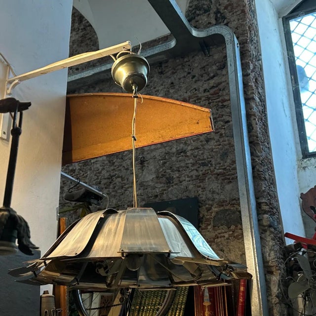 Metal 1960s Mid-Century Modern Reggiani Attributed Steel Italian Pendant For Sale - Image 7 of 10