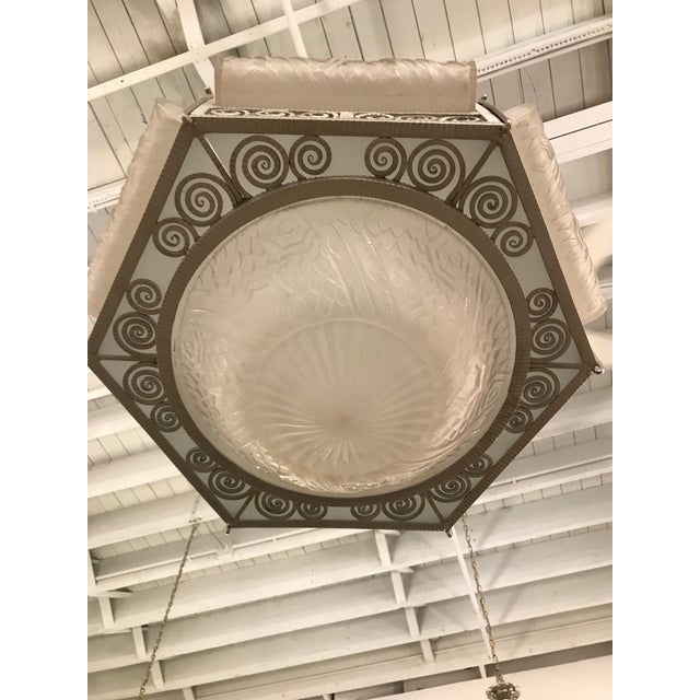 French Art Deco Hexagonal Chandelier by Schneider For Sale - Image 9 of 13