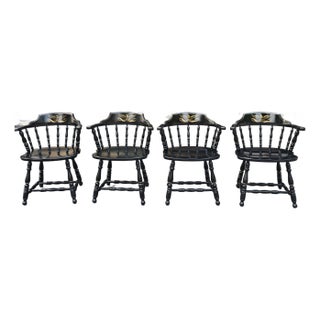 Late 20th Century Set of Four S. Bent & Bros. Ebonized and Eagle Gilt Stencil Windsor Chairs For Sale