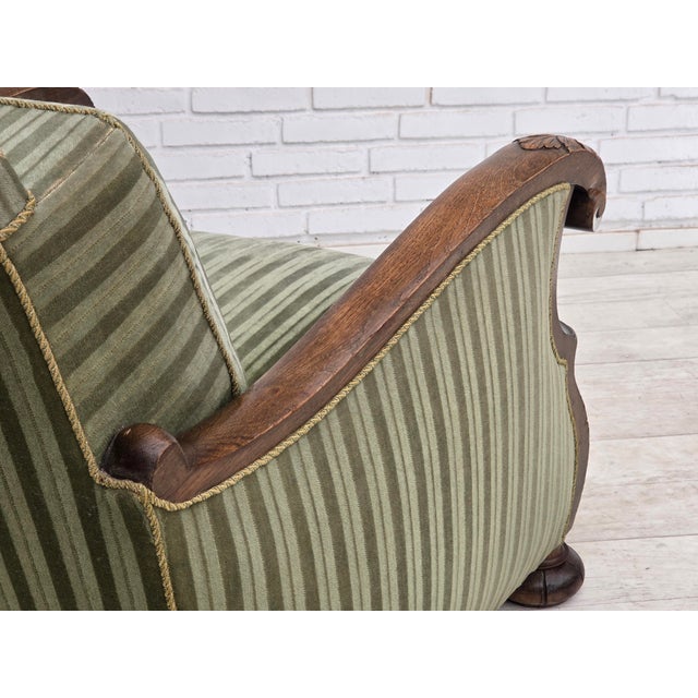 Vintage Danish Carved Oak Lounge Chair with Green Velour Upholstery, 1950s For Sale - Image 12 of 18