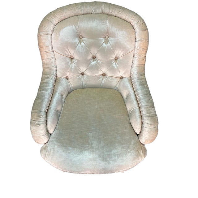1990s Pair Hollywood Regency Baker Furniture Company Slipper Chairs For Sale - Image 13 of 18