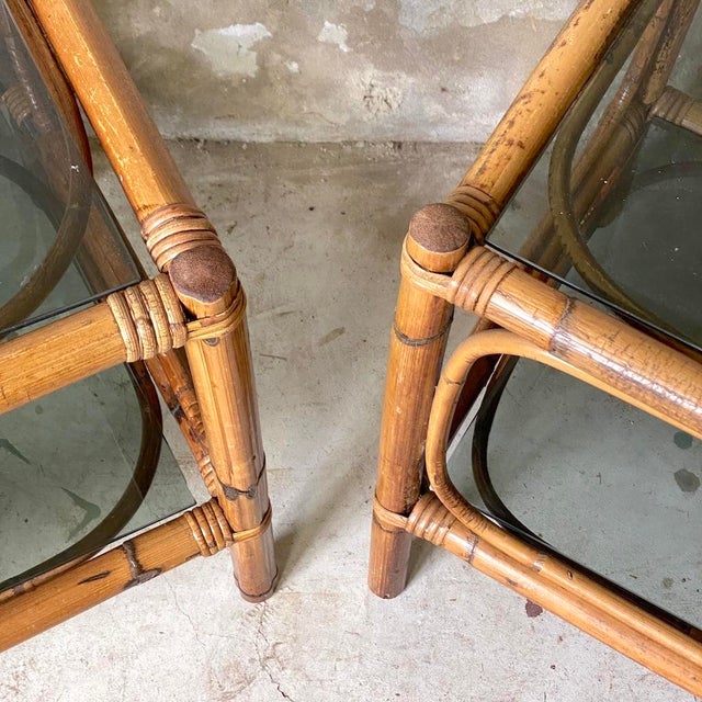 Brown Vintage Rattan Bedside Tables, 1980s, Set of 2 For Sale - Image 8 of 9
