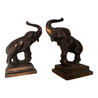 Antique Cast Metal Elephant Bookends- a Pair For Sale