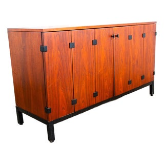 1960s Mid Century Modern Credenza Cabinet Milo Baughman Directional Walnut Black Mid-Century Modern For Sale