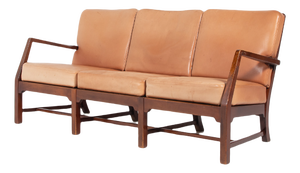 Danish 3-Seat Sofa with Cognac Leather Cushions