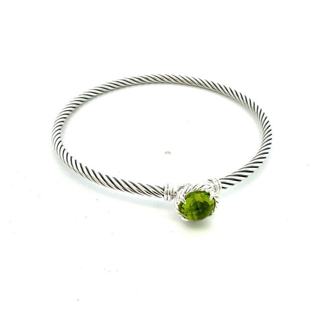 Silver 1990s David Yurman Peridot Cuff Bangle 7.5" Sterling Silver 3mm Estate For Sale - Image 8 of 8