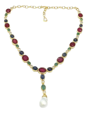 Bochic “Capri” Vintage Ruby, Emerald & Sapphire Necklace Set in 18K & Silver