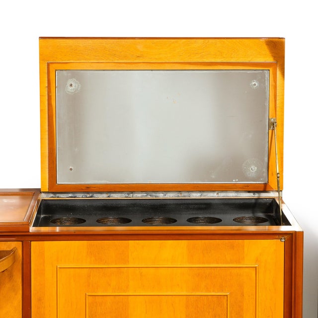 Brown Mid-Century Modernist Bar Cabinet in Book-Matched Walnut With Inset Glass Pulls For Sale - Image 8 of 18
