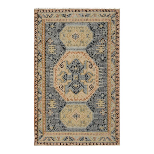8x10 Luna Kilim Blue Traditional Medallion Hand Knotted Wool Carpet Rug For Sale