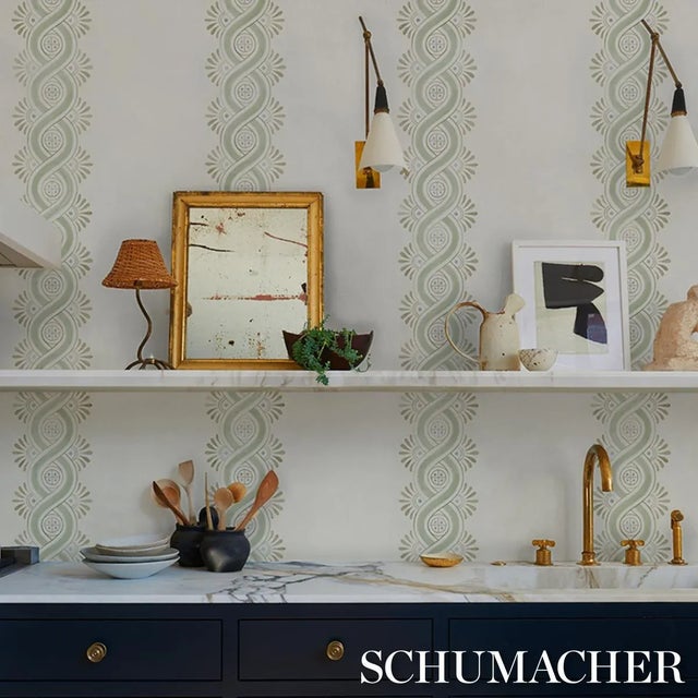 Schumacher Leonidis Stripe Wallpaper In Green For Sale In New York - Image 6 of 6