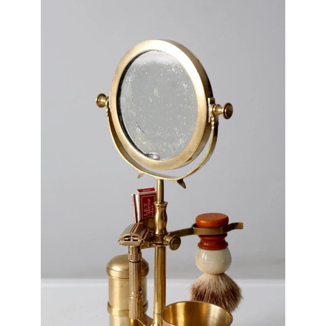Vintage Brass Shaving Kit & Mirror Stand Chairish