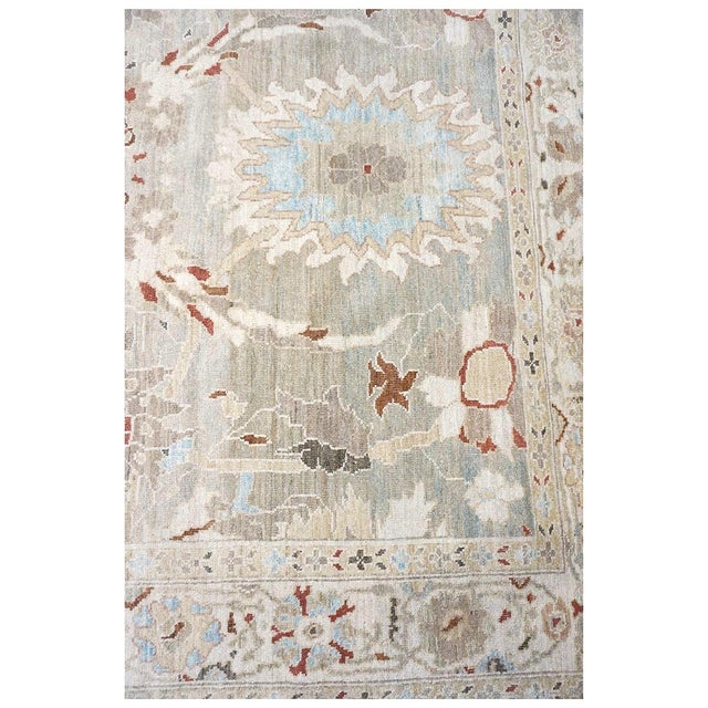 Persian Sultanabad Wool 8x8 Tan, Blue, & Ivory Handmade Square Area Rug #1143023 For Sale In Houston - Image 6 of 8