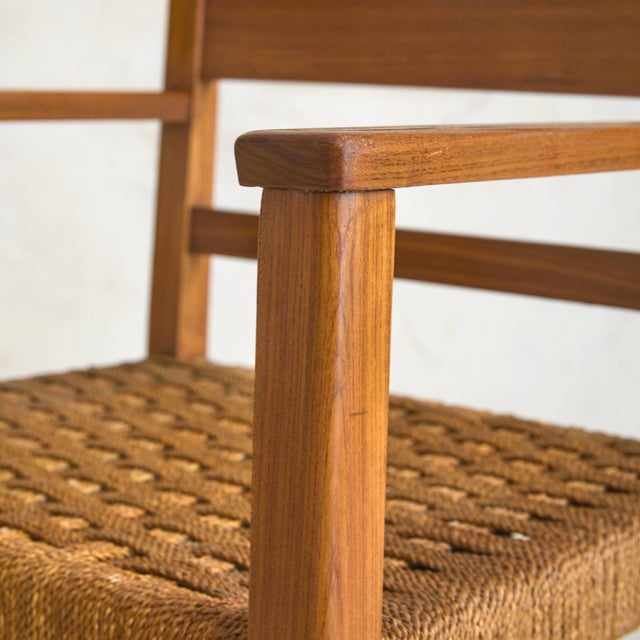 French Wood + Rope Armchair with Ottoman, 1950s For Sale - Image 9 of 10
