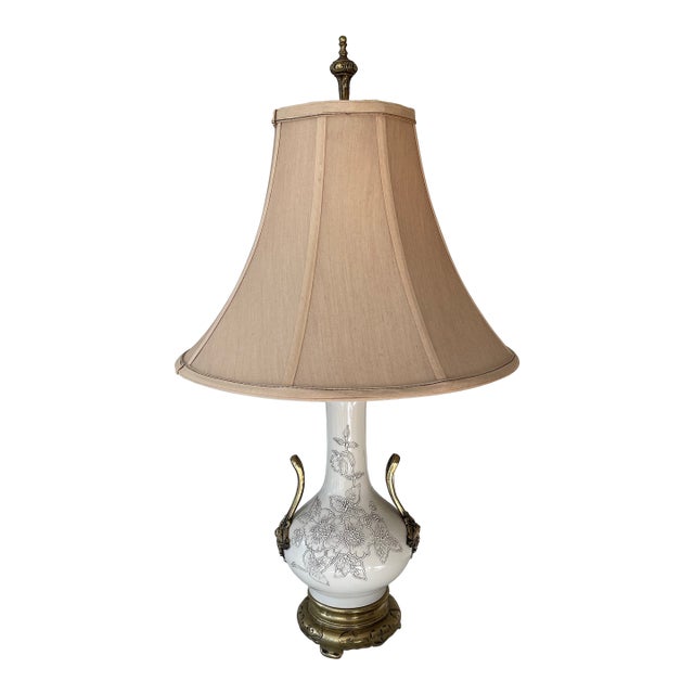 1940s Asian Style Lamp With Brass Handles and Base For Sale