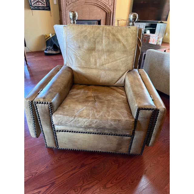 Metal Mid 19th Century Knole Style Antique Leather 4 Seater Drop Arm Sofa and 2 Chairs For Sale - Image 7 of 12