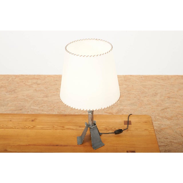 Metal Brutalist Table Lamp with Wrought Iron Base and Stem from Megal, 1960s For Sale - Image 7 of 10