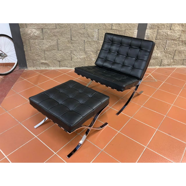 Ludwig Mies van der Rohe Set of Barcelona Lounge Chair and Ottoman by Ludwig Mies van der Rohe for Knoll Inc. / Knoll International, 2011 For Sale - Image 4 of 11