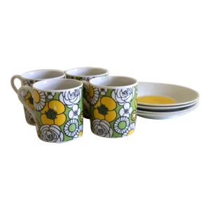 Vintage 60s Japan Demitasse Espresso 4 Mugs/Cups and 4 Saucers--8 Pieces