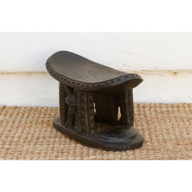 1960s Finely Carved African Feline Bamus Stool For Sale - Image 5 of 9
