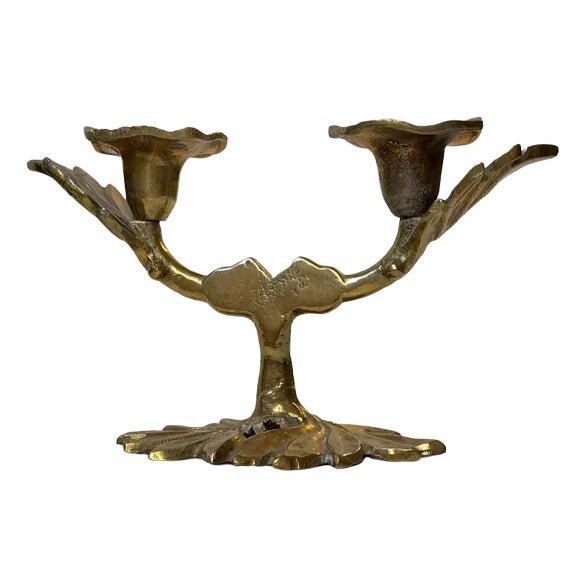 Vintage Brass Italian Leaf Candleholder, 1970s For Sale