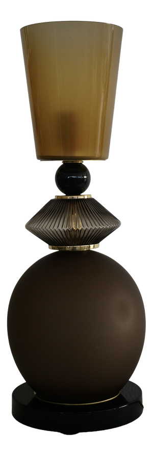 Mid-Century Round Dove Gray and Smoky Murano Art Glass and Brass Table Lamp, 2000