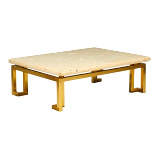 Luten, Clary & Stern, Inc. Mid Century Modern Fossil Stone & Brass Coffee Table For Sale