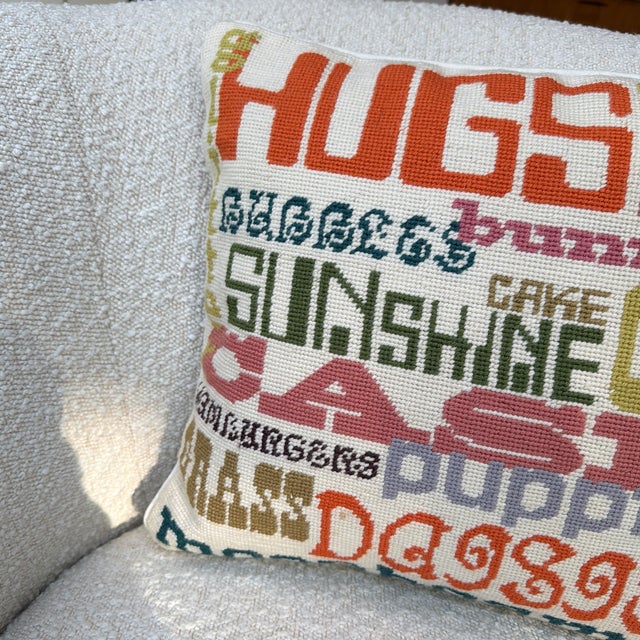 Textile Jonathan Adler Colorful Pop Art Needlepoint Typography Pillow For Sale - Image 7 of 10