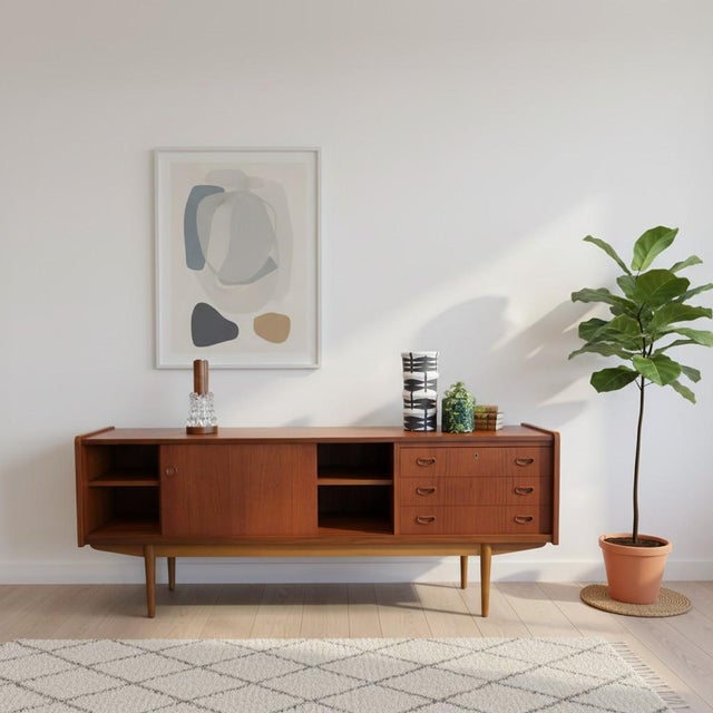 Danish Teak Sideboard with Sliding Doors and Drawers, 1960s For Sale - Image 10 of 14