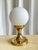 Hungarian Industrial Table Lamp with Tulip Shaped Brass Base and Spherical Milk Glass Shade, 1970s For Sale - Image 6 of 14