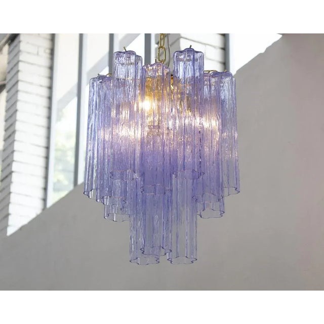 Chandelier with Murano Glass Cylinders in Blue-Purple Color, Italy, 1990s For Sale - Image 6 of 12