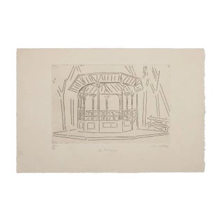Suzanne Cattan,The Kiosk, Etching, 20th Century For Sale