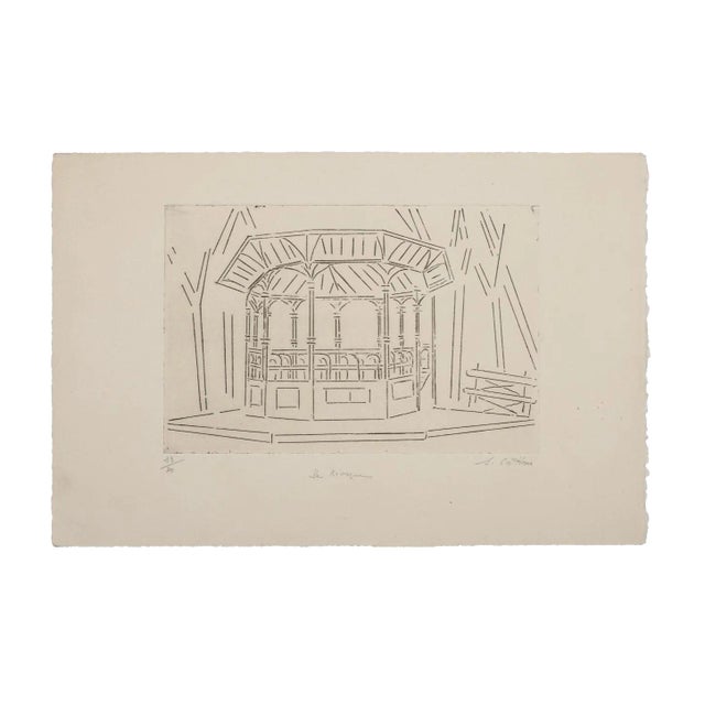 Suzanne Cattan,The Kiosk, Etching, 20th Century For Sale