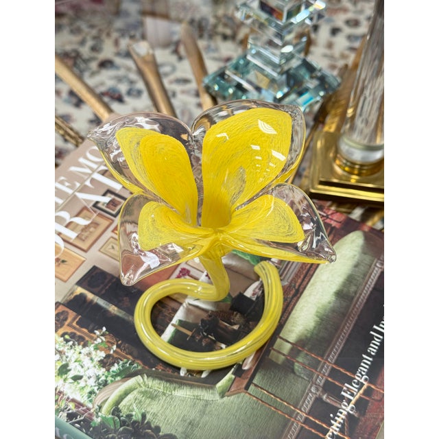 Vintage Yellow Blown Glass Flower Murano Style Candlestick Holder* For Sale - Image 10 of 10