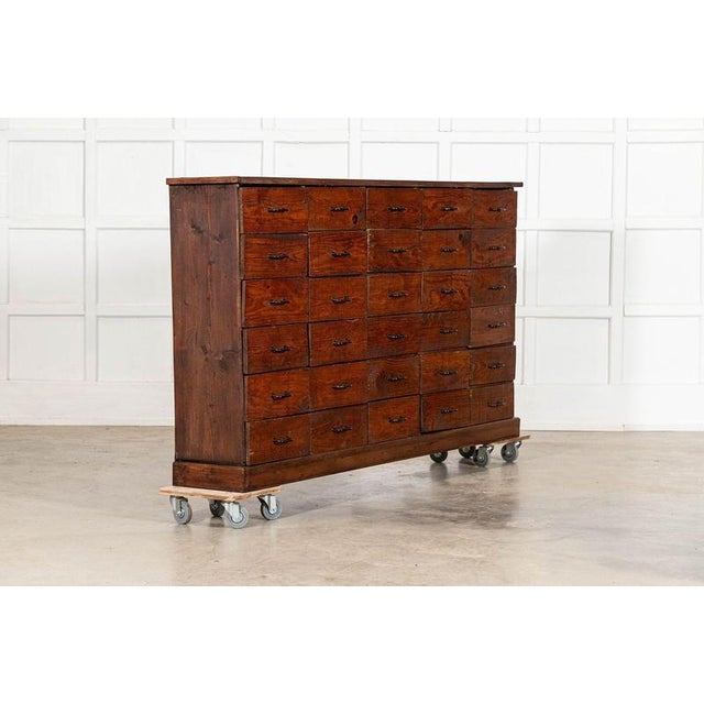 Circa 1920 Large French Fruitwood Workshop Bank Pine Drawers W192 x D30 x H102 cm Weight 101Kg