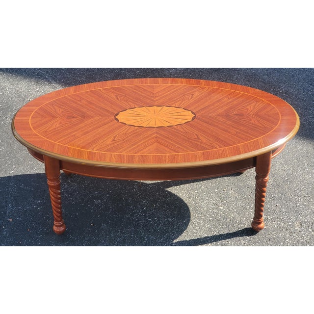 Modern Late 20th Century Bookmatched Mahogany and Satinwood Inlaid Style Coffee Table For Sale - Image 3 of 9