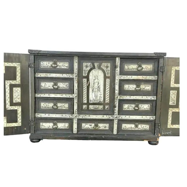 17th Century 17th Century Italian Ebonized Inlaid Milanese Table Cabinet For Sale - Image 5 of 13