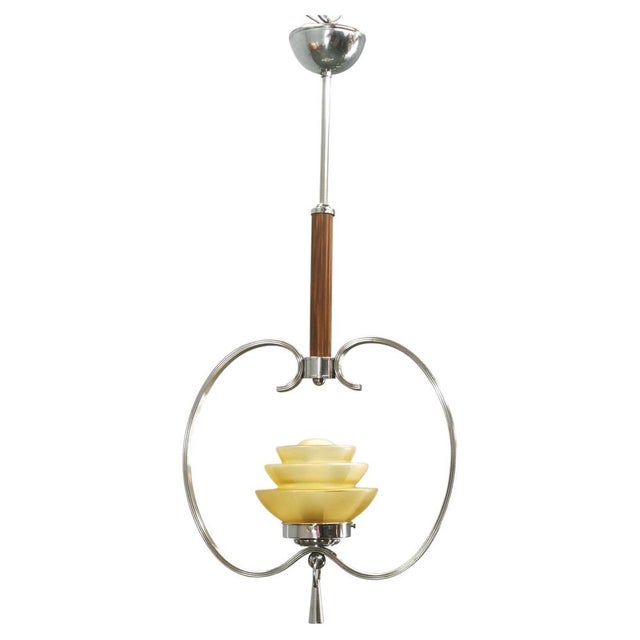 Art Deco Czech Chrome and Frosted Glass Chandelier, 1930s For Sale - Image 13 of 13