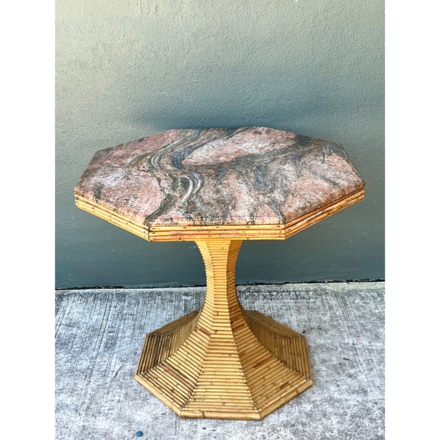 Camel Vintage Sculptural Pencil Reed and Stone Table For Sale - Image 8 of 11