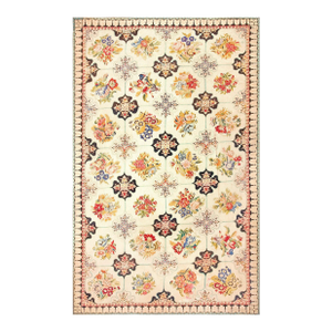 Beautiful Ivory, Blue and Red With Great Florid Design Antique Needlepoint Rug