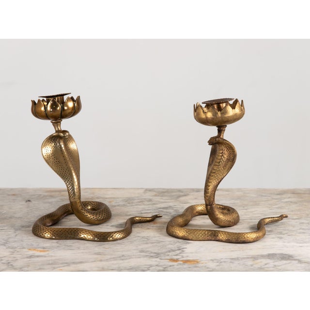 Pair Brass Cobra Candlesticks, Mid 20th Century Chairish