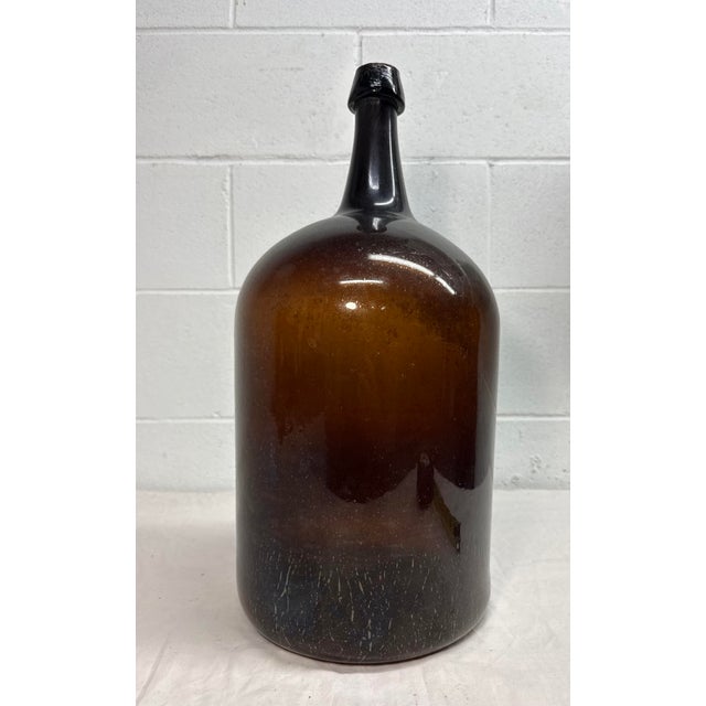 Large Rare Antique 1800's Hand Blown Amber Glass Demijohn Carboy Wine Bottle Jar For Sale - Image 9 of 13