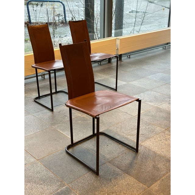 Vintage Cantilever Dining Chairs in Saddle Leather by Thema, Italy, 1970s, Set of 4 For Sale - Image 11 of 13