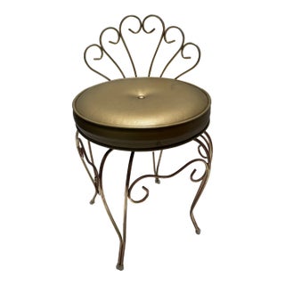 Vintage 70s Vanity Gold Stool in Brass For Sale
