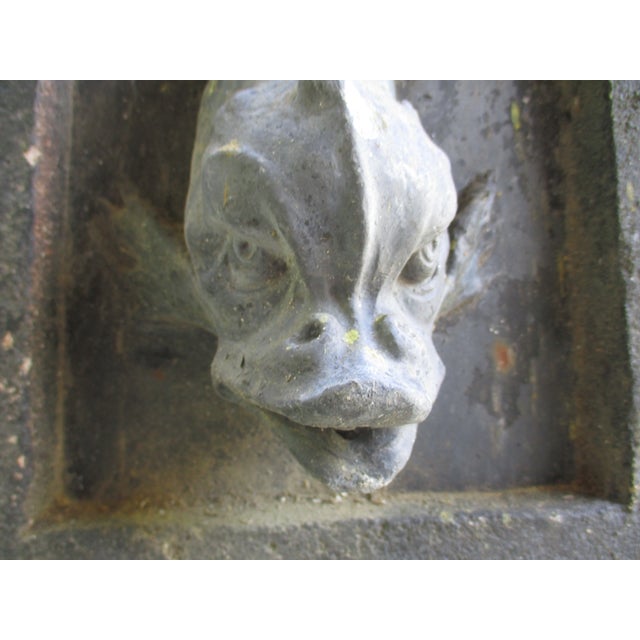 Antique French Ornate Lead Fish Design With Cement Surround & Well Wall Fountain For Sale - Image 4 of 11