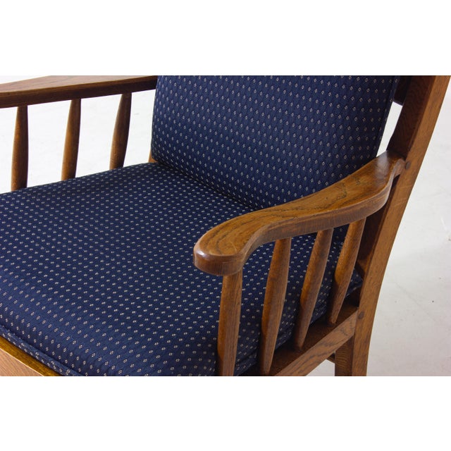 French Lounge Chair in Oak and Blue Fabric, 1960s For Sale - Image 6 of 8