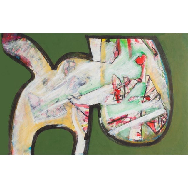 An abstract mixed media painting by the American artist James L. Bruch (1942-2023). Layers of overlapping color occupy an...