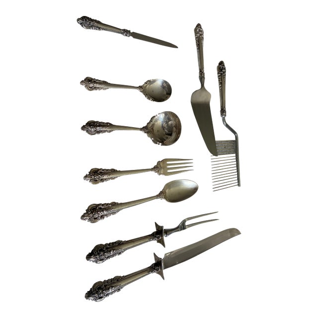 Wallace Grand Baroque Sterling Silver Serving Pieces - Set of 9 (New Letter Opener Added) For Sale