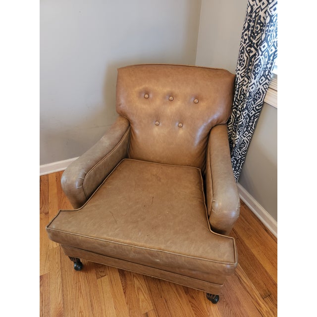 Sienna Late 20th Century St. Timothy Tufted Tan Leather Library Lounge Chair For Sale - Image 8 of 12