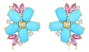 Nina Zhou 5.19ctw Turquoise, Pink Sapphire, and Diamond Blossom Earrings